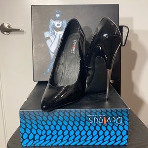 Black patent leather kinky killer heels